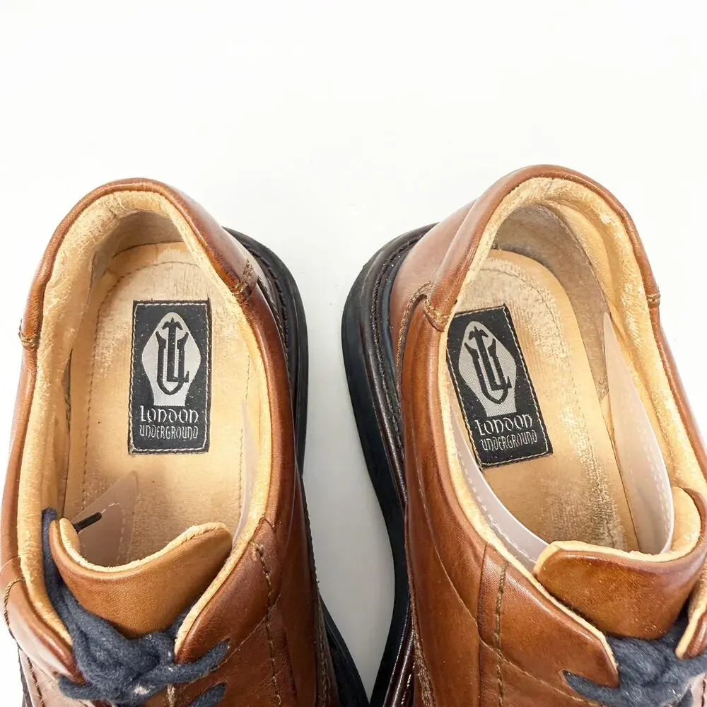 Vintage Y2K London Underground Brown Leather Square Toe Oxfords Men's Size 8